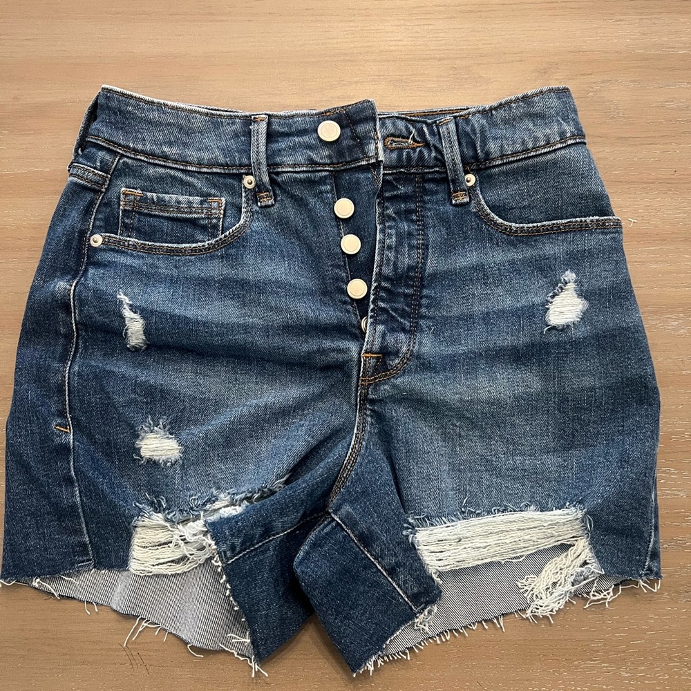 Good American Blue Distressed Jean Shorts